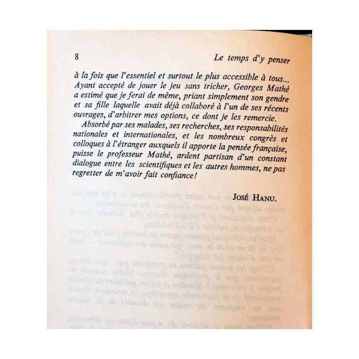 1. Le temps d'y penser de Georges Mathé aux éditions france loisirs