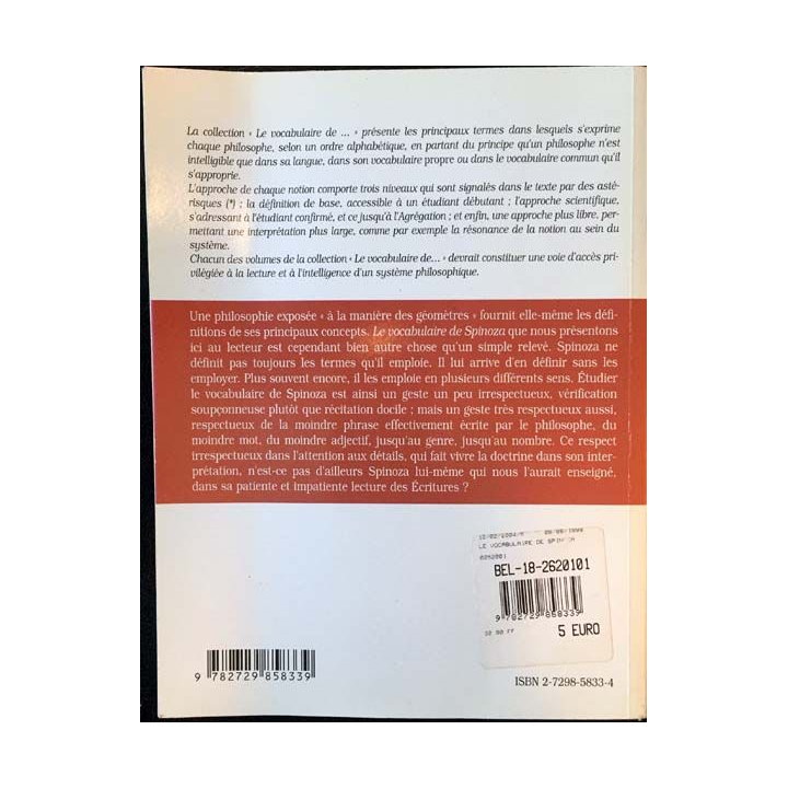 1. Le vocabulaire de Spinoza de Charles Ramond aux éditions ellipses