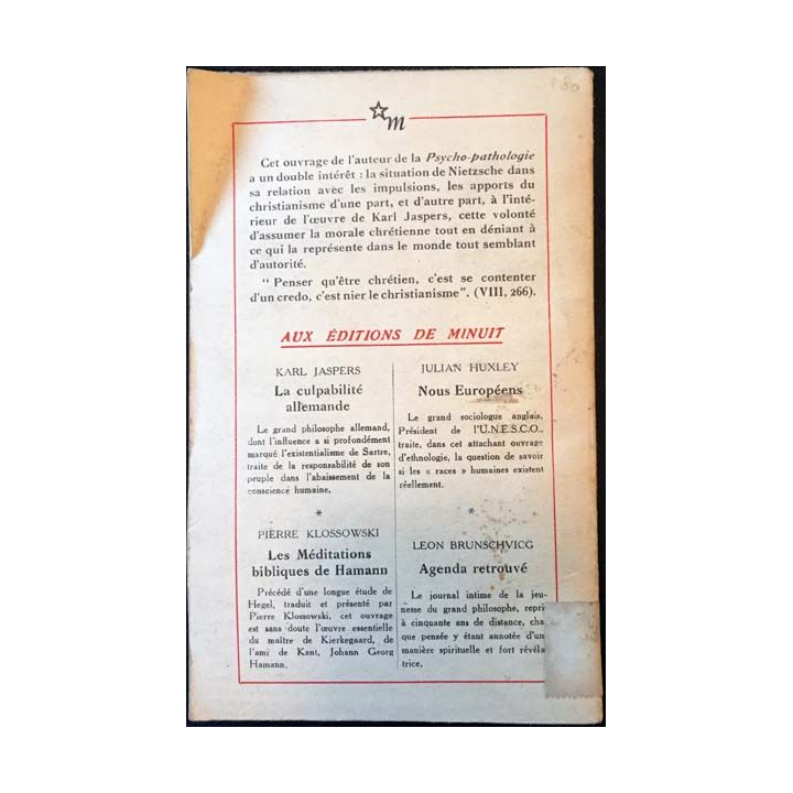 1. Nietzshe et le christianisme de Karl Jaspers les éditions de minuit