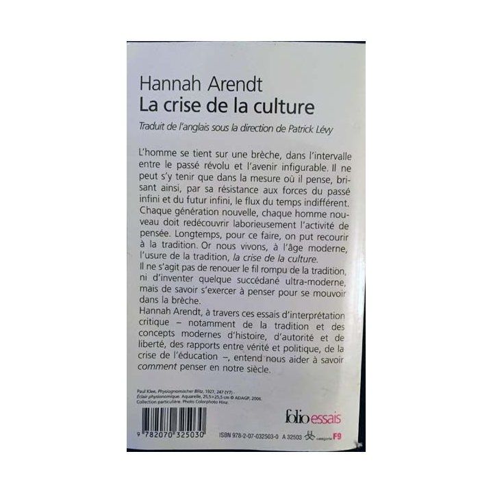 1. La crise de la culture de Hannah Arendt aux éditions Gallimard
