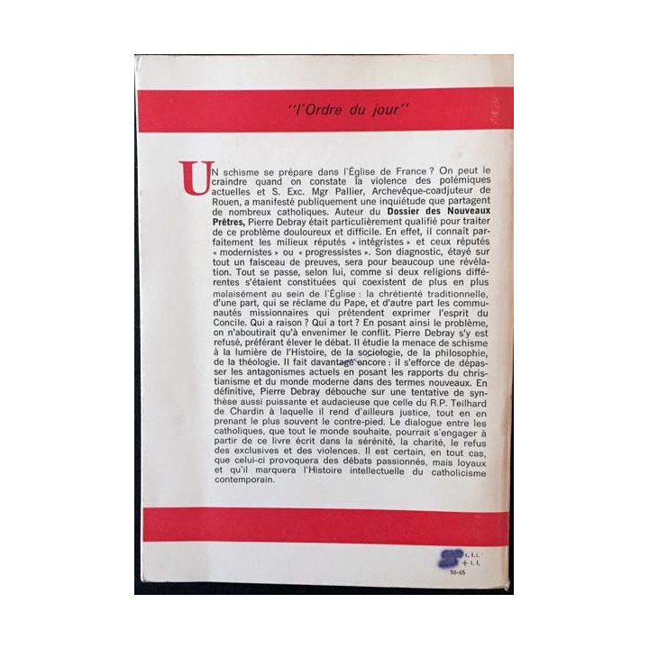 1. Schisme dans l'église ? de Pierre Debray aux éditions La table ronde 1965