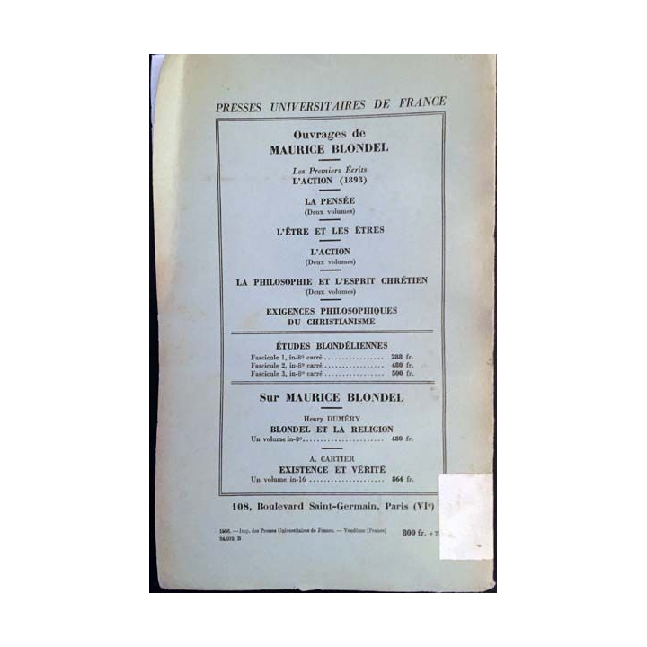 1. Lettre sur les exigences de la pensée contemporaine en matière d'apologétique 1896 Histoire et dogme
