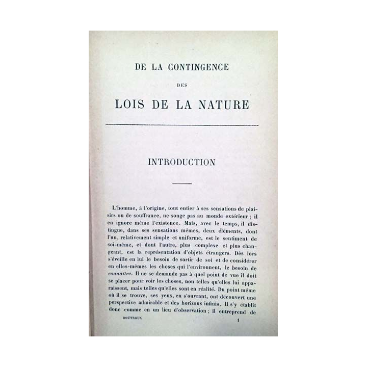 1. De la contingence des lois de la nature de Emile Boutroux aux éditions Félix Alcan
