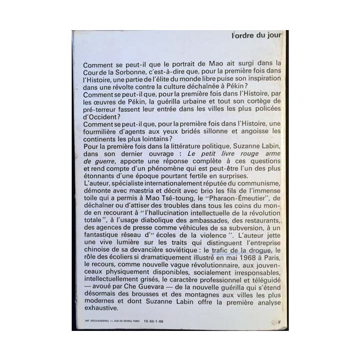 1. Le petit livre rouge arme de guerre de Suzanne Labin aux éditions La table ronde 1969