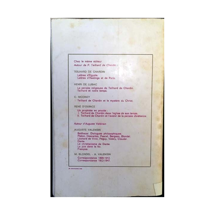 1. Lettres intimes de Teilhard de Chardin à Auguste Valensin, Bruno de Solages et Henri de Lubac 1919-1955