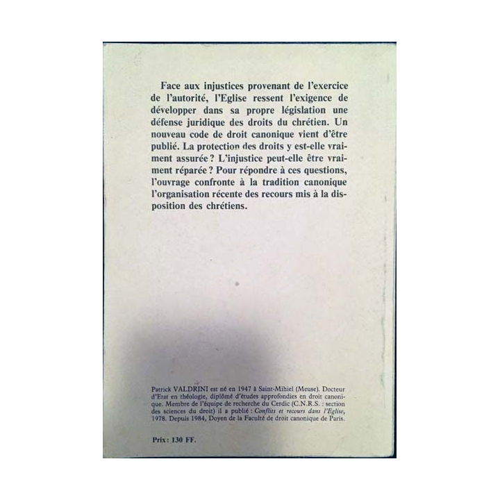 1. Injustices et protection des droits dans l'Église de Patrick Valdrini aux éditions Cerdic 1985
