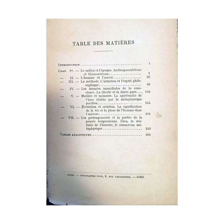1. Bergson par Jacques Chevalier aux éditions librairie Plon 1926