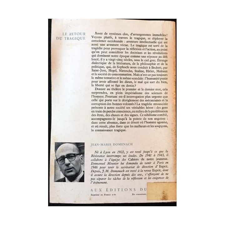 1. Le retour du tragique de Jean-Marie Domenach aux éditions du Seuil