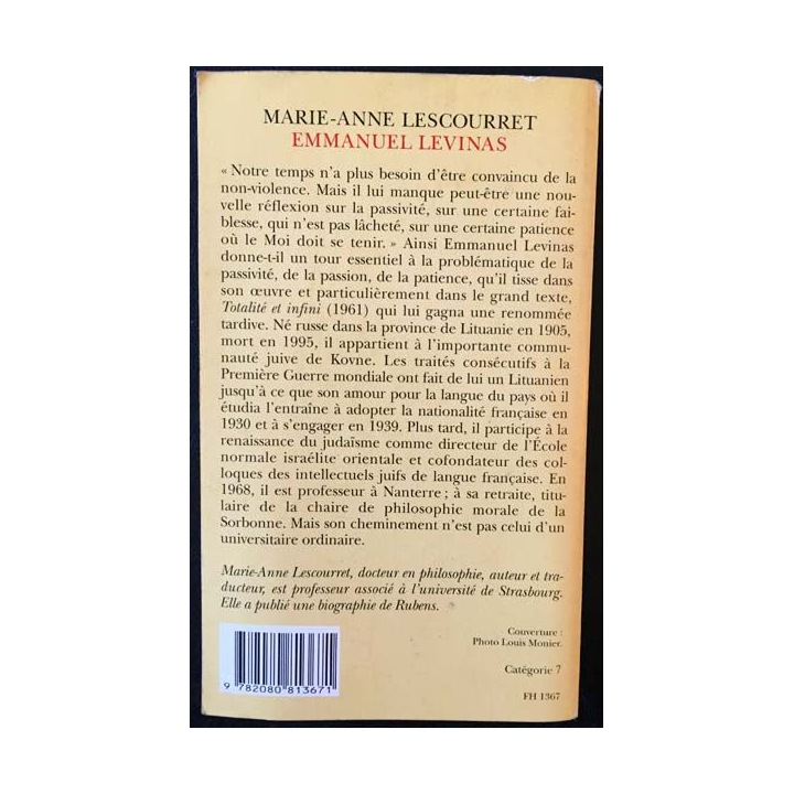 1. Emmanuel Levinas de Marie-Anne Lescourret aux éditions Flammarion