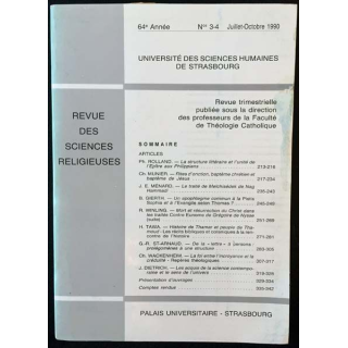 1. Revue des sciences religieuses 64e année Juillet-Octobre 1990 aux éditions Palais universitaire