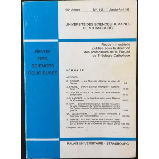 1. Revue des sciences religieuses 65e année Janvier-Avril 1991 aux éditions Palais universitaire