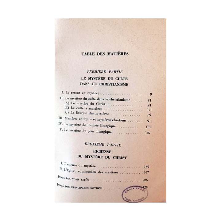 1. Le mystère du culte dans le christianisme - Richesse du mystère du Christ de O.Casel Edition du Cerf