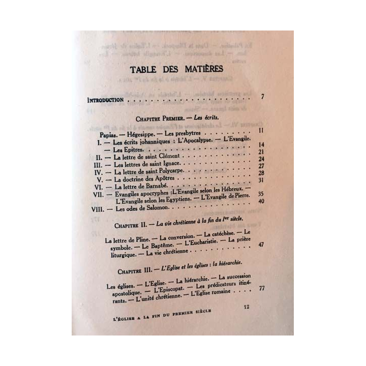 1. L'Église à la fin du premier siècle par G. Bardy aux éditions librairie Bloud & Gay 1932