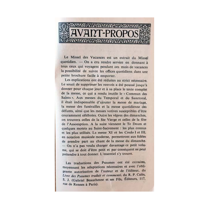 1. Missel des vacances de Dom Gaspar Lefebvre 1939