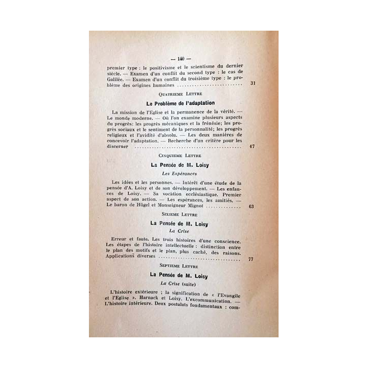 1. La pensée moderne et le catholicisme III La pensée de M.Loisy aux éditions Provencale 1936