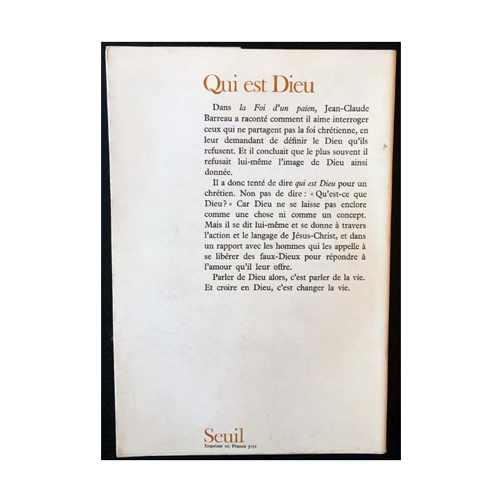 1. Qui est Dieu de Jean-Claude Barreau aux éditions du Seuil