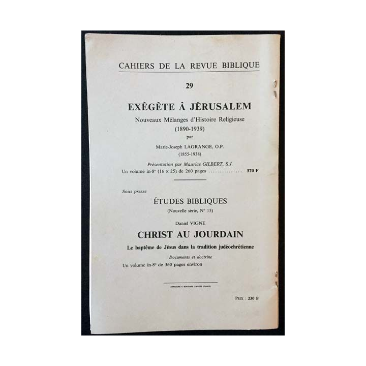 1. Revue biblique - centenaire 1892-1992 aux éditions J. Gabalda