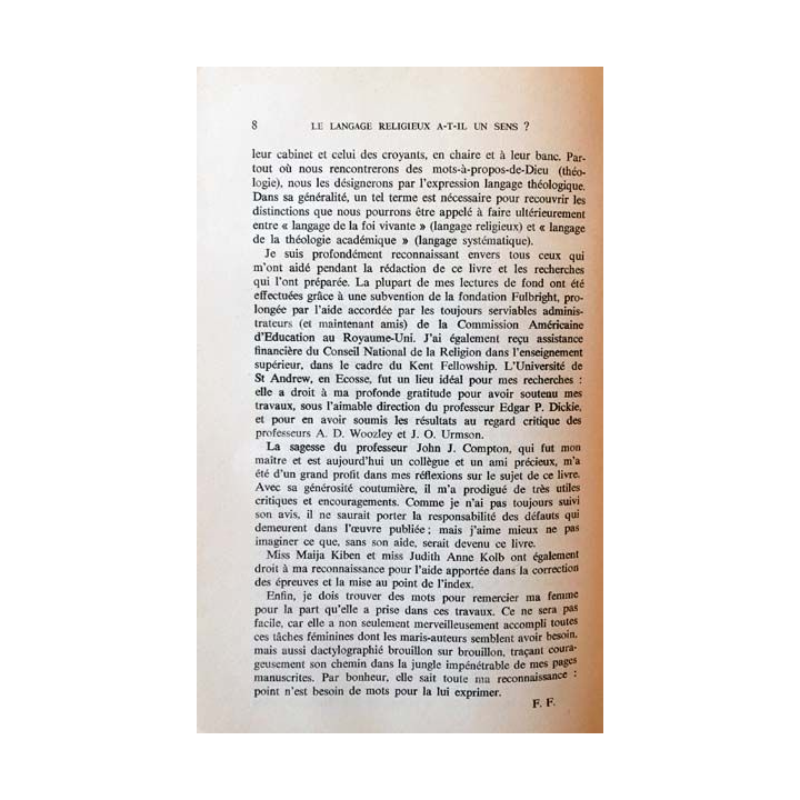 1. Le langage religieux a-t-il un sens ? Logique moderne et foi de F. Ferré aux éditioins du Cerf