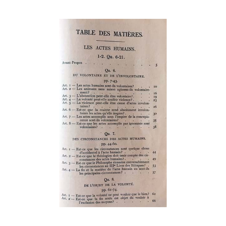 1. Les actes humains de Saint Thomas D'Aquin aux éditions de la Revue des jeunes 1926