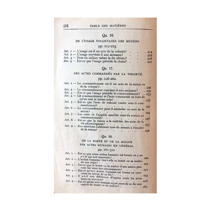 1. Les actes humains de Saint Thomas D'Aquin aux éditions de la Revue des jeunes 1926