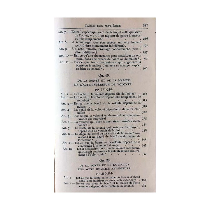 1. Les actes humains de Saint Thomas D'Aquin aux éditions de la Revue des jeunes 1926