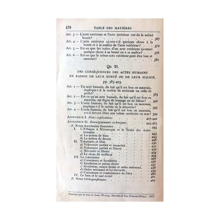 1. Les actes humains de Saint Thomas D'Aquin aux éditions de la Revue des jeunes 1926