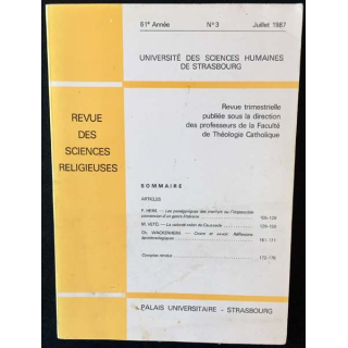 1. Revue des sciences religieuses 61e année n°3 Juillet 1987 aux éditions Palais universitaire
