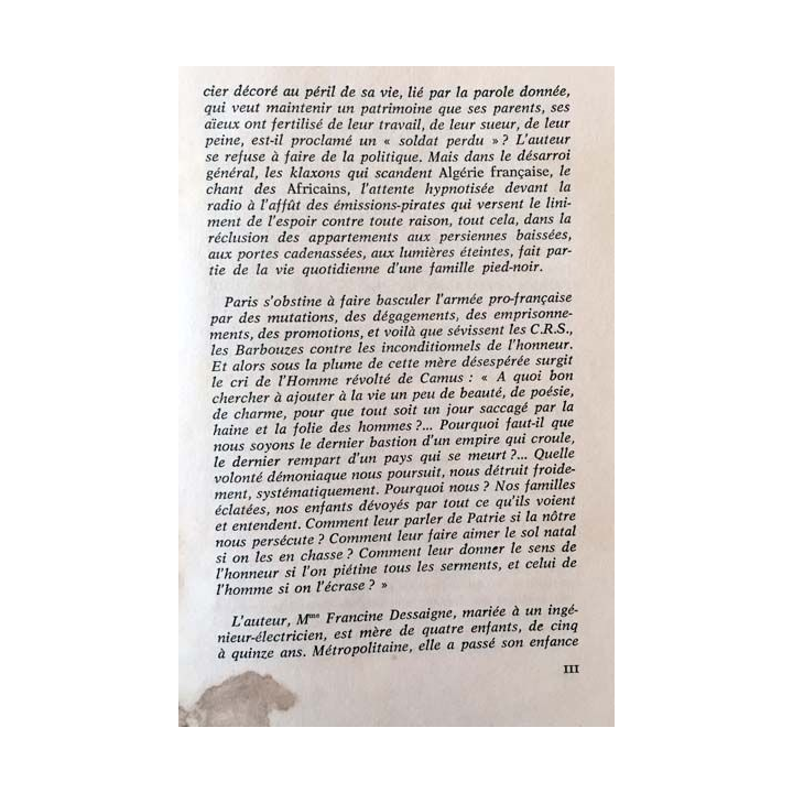 1. Journal d'une mère de famille pied-noir de Francine Dessaigne aux éditions l'Esprit nouveau