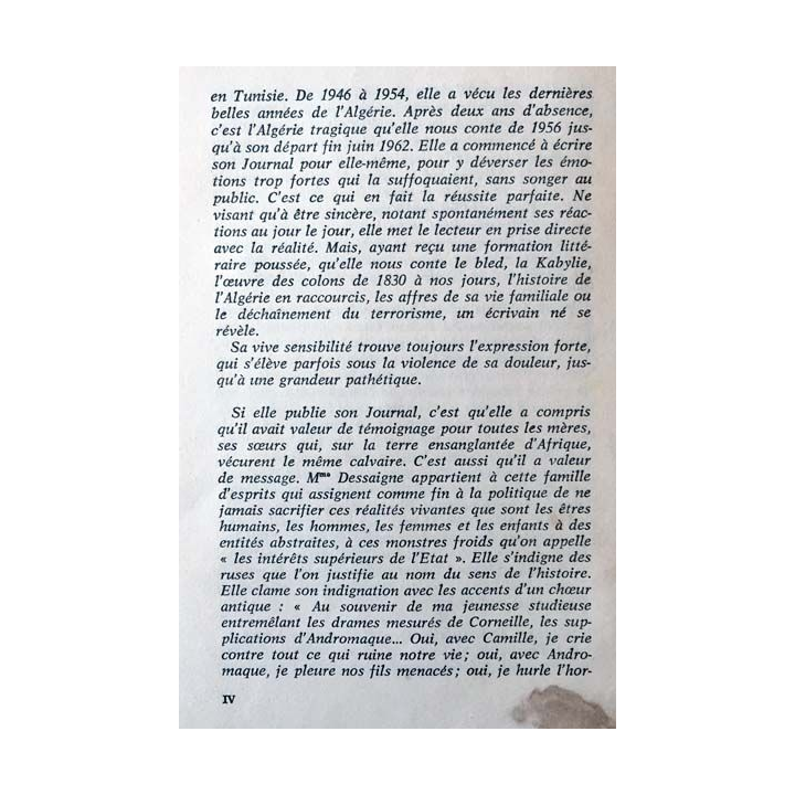 1. Journal d'une mère de famille pied-noir de Francine Dessaigne aux éditions l'Esprit nouveau