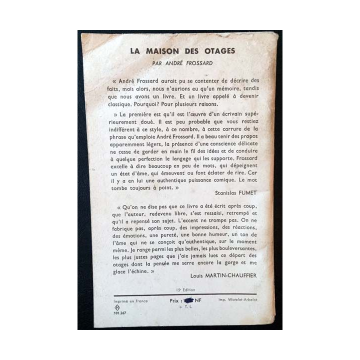 1. La maison des otages de André Frossard aux éditions Arthème Fayard