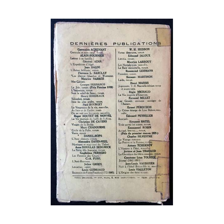 1. Laurette ou les amours lyonnaises de Jean Dufourt aux éditions librairie Plon 1930