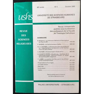 1. Revue des sciences religieuses 69e année n°4 Octobre 1995 aux éditions Palais universitaire