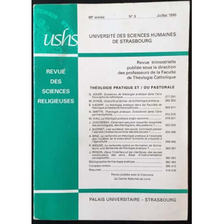 1. Revue des sciences religieuses 69e année n°3 Juillet 1995 aux éditions Palais universitaire