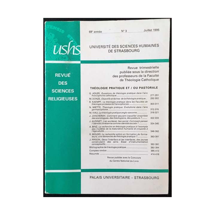 1. Revue des sciences religieuses 69e année n°3 Juillet 1995 aux éditions Palais universitaire