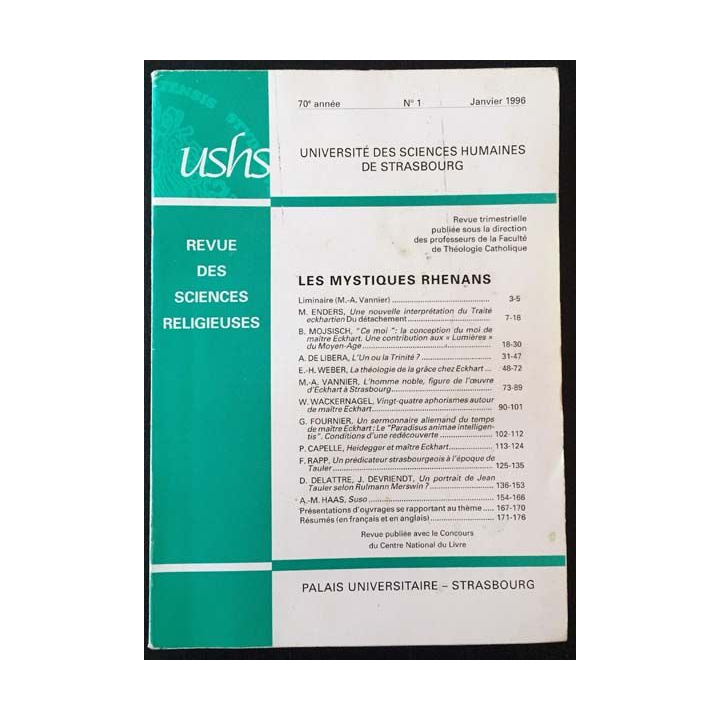 1. Revue des sciences religieuses 70e année n°1 Janvier 1996 aux éditions Palais universitaire