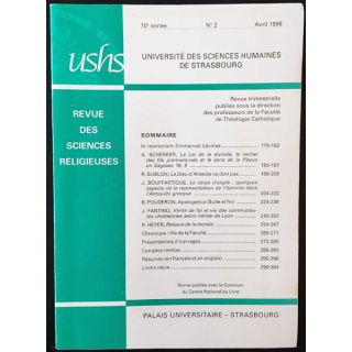 1. Revue des sciences religieuses 70e année n2 Avril 1996 aux éditions Palais universitaire