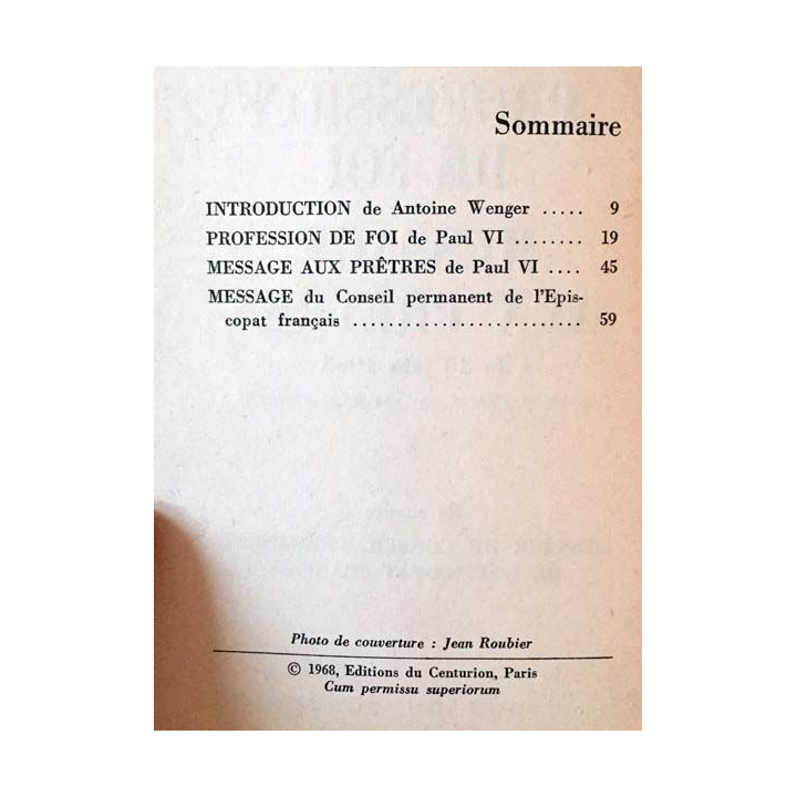 1. Profession de foi message aux prêtres de Paul VI aux éditions du Centurion