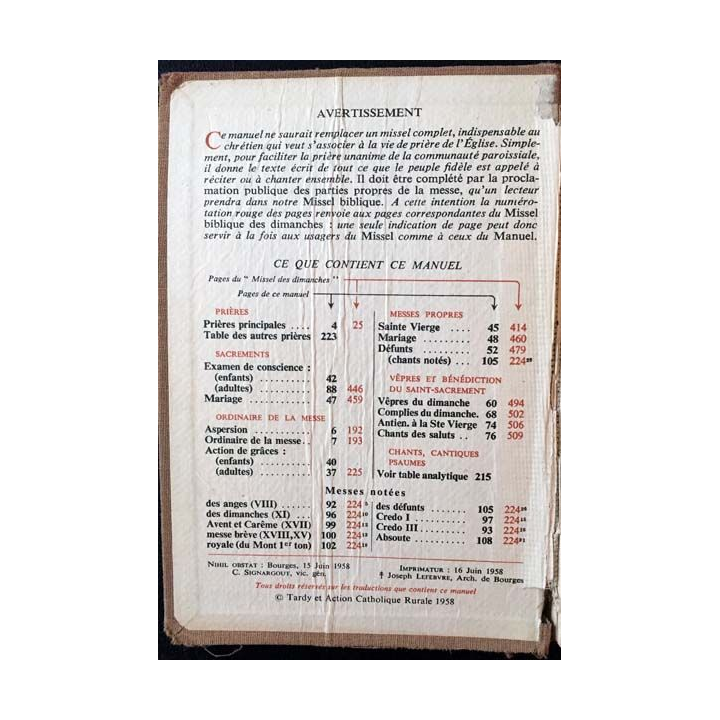 1. Manuel des paroisses aux éditions Tardy 1958