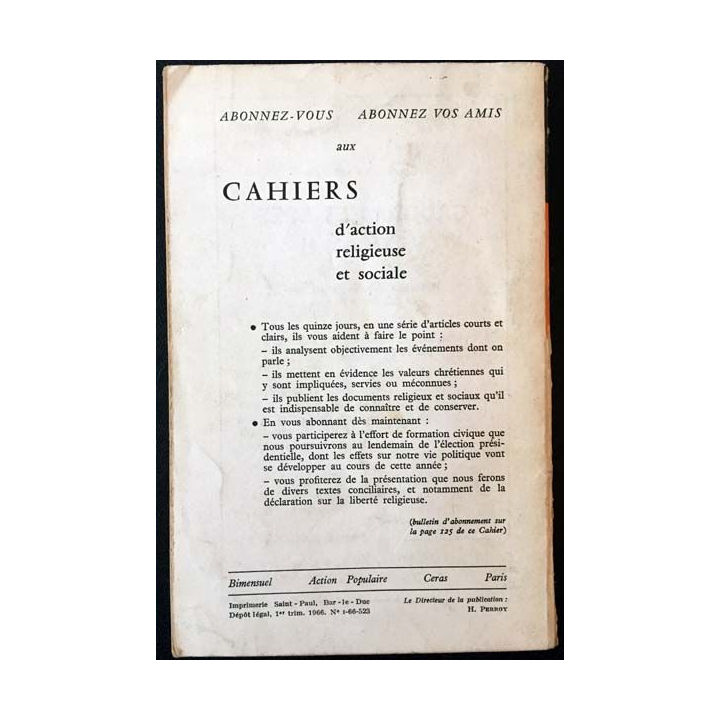 1. Cahiers d'action religieuse et sociale - Gaudium et spes de J. Y Calvez aux éditions Saint-Paul