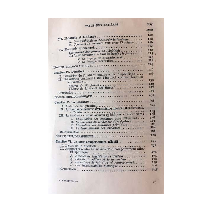 1. Traité de Psychologie générale I- Le psychisme élémentaire de Maurice Pradines