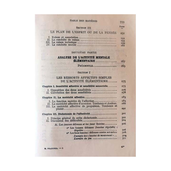 1. Traité de Psychologie générale I- Le psychisme élémentaire de Maurice Pradines