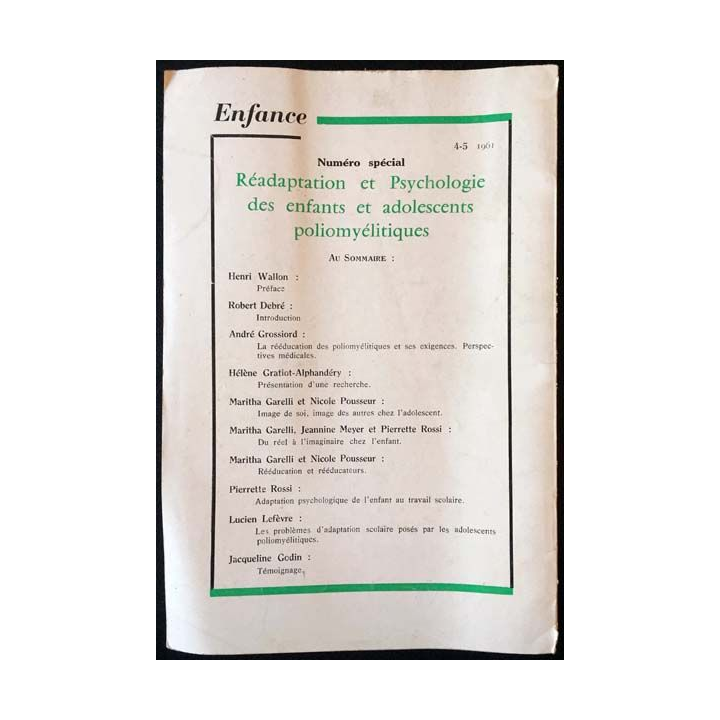 1. Enfance -2  Mai Avril 1962 publiée avec le concours du C.N.R.S