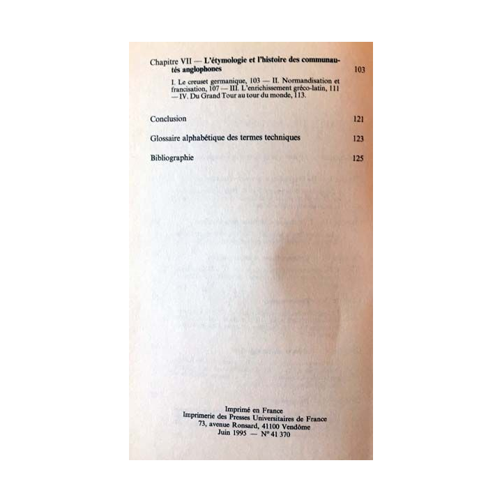 1. N°1652 Que sais je ? L'étymologie anglaise de Jean-Jacques Blanchot aux éditions Presses universitaires de France