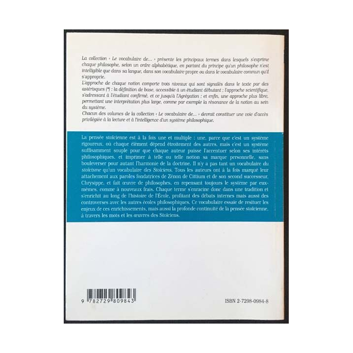 1. Le vocabulaire de Stoïciens de Valéry Laurand aux éditions ellipses