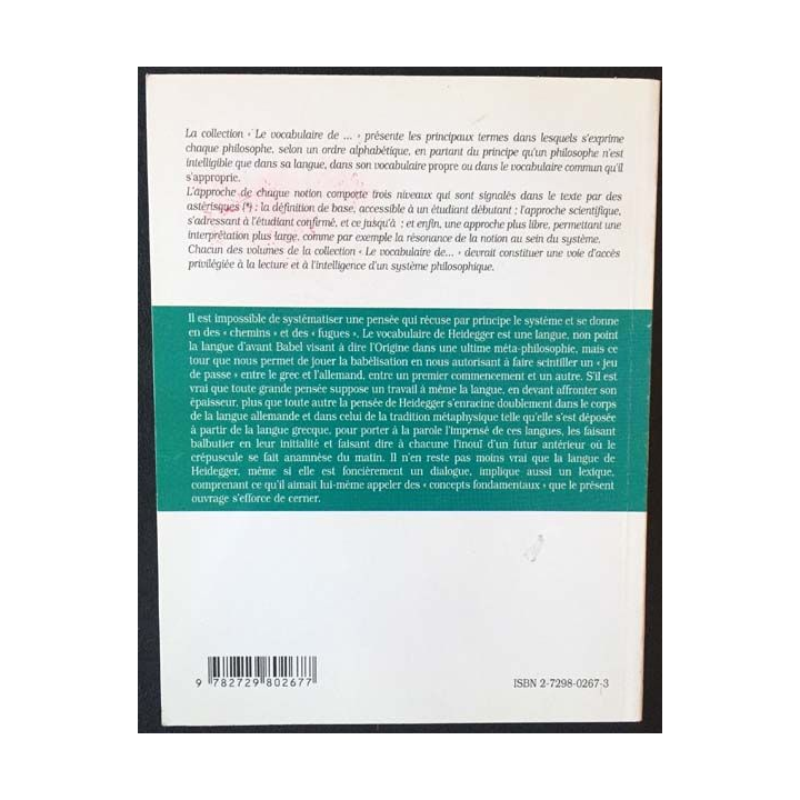 1. Le vocabulaire de Heidegger de Jean-Marie Vaysse aux éditions ellipses