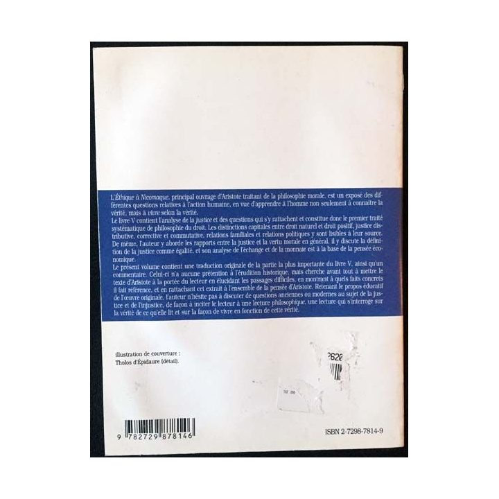 1. Éthique à Nicomaque  Livre V (1-10) - La justice de Jean Cachia aux éditions ellipses