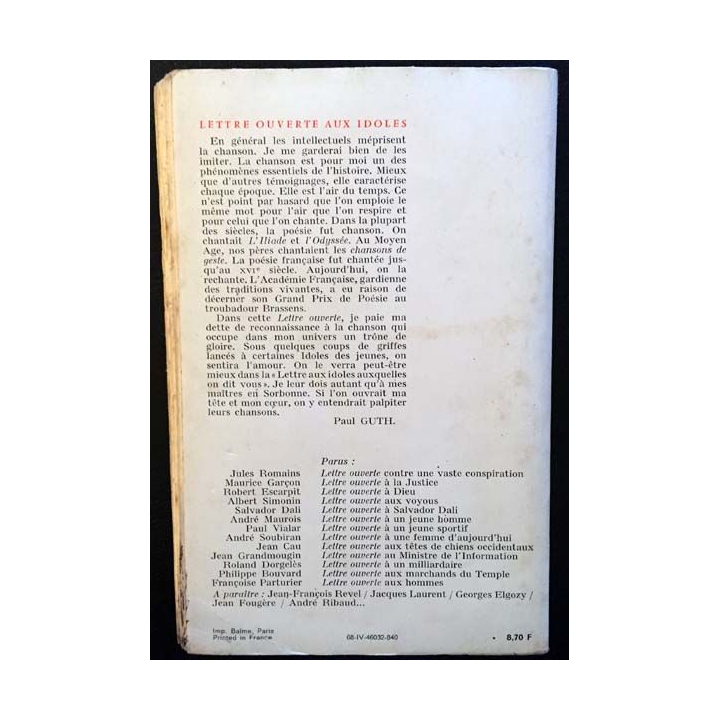 1. Lettre ouverte aux idoles de Paul Guth aux éditions Albin Michel