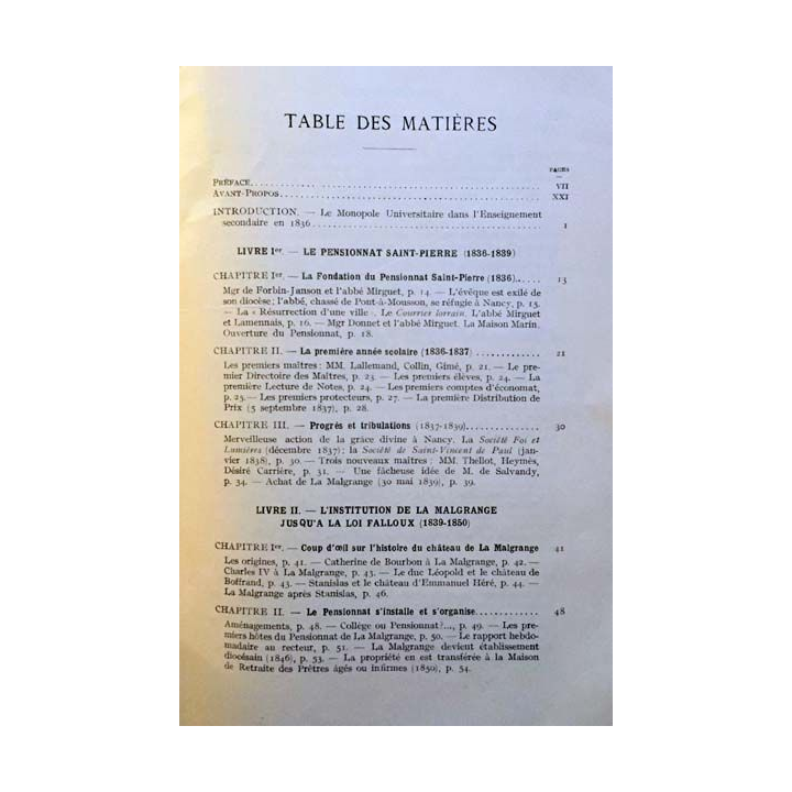 1. Histoire de l'institution de la malgrange (1836-1936) de P.Guise aux éditions Nancy 1936