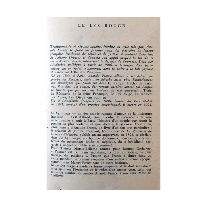 1. Le lys rouge de Anatole France aux éditions Calmann-Lévy