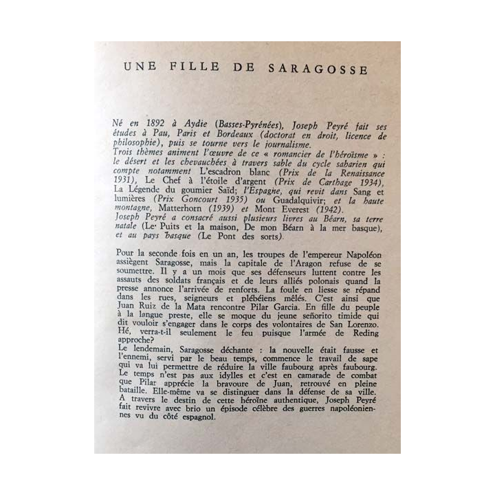 1. Une fille de Saragosse de Joseph Peyré aux éditions Flammarion